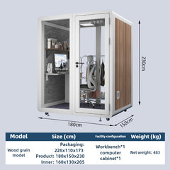Homelements 2 Persons 1.8x1.5x2.3m White & Black Wood Grain Model Mobile Soundproof Room Home Live Broadcast Room Singing Cabin Recording Studio Indoor Telephone Booth Piano Sleeping Soundproof Silent Cabin
