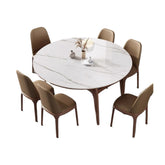 Homelements Marble Rock Plate Telescopic Dining Table and Chair Set Solid Wood Folding Square Change Round Heat-resistant Round White Dining Table Kitchen Living Room Furniture