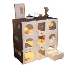 Homelements Cat Villa with Litter Box Integrated Home Indoor Pet Cage Cat Fence Cat Tree and Cat Toilet in One Small-sized Space-saving Cat Cabinet