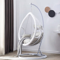 Homelements 1 Person PE Rattan Hanging Swing Chair Adjustable Height – White