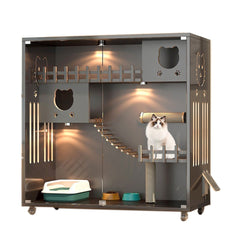 Homelements Luxury Wooden Cat Villa Cat Apartment Indoor Solid Wood Sisal Cat Scratching Post Cat Climbing Frame Pet House Pet Villa Customized Indoor Outdoor Big Cat House