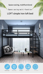 Elevated Upper and Lower Beds Small Apartment Pavilion Bed Saving Space Carbon Steel Shelf High and Low Double Simple and Modern