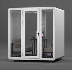 Homelements 4 Persons 2.0x1.8x2.25m White & Black Metal Plate Model Mobile Soundproof Room Home Live Broadcast Room Singing Cabin Recording Studio Indoor Telephone Booth Piano Sleeping Soundproof Silent Cabin