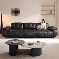 Medieval Black Straight Leather Sofa