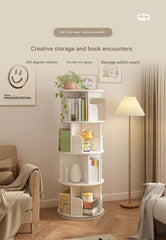 Rotating Bookshelf 360-degree Bookcase Round Vertical Floor Bookshelf Household Space Saving