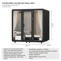 Homelements 4 Persons 2.2x1.8x2.3m White & Black Sleep Cabin Model Mobile Soundproof Room Home Live Broadcast Room Singing Cabin Recording Studio Indoor Telephone Booth Piano Sleeping Soundproof Silent Cabin