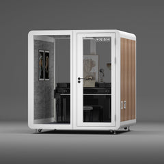 Homelements 4 Persons 2x2x2.3m White & Black Wood Grain Model Mobile Soundproof Room Home Live Broadcast Room Singing Cabin Recording Studio Indoor Telephone Booth Piano Sleeping Soundproof Silent Cabin