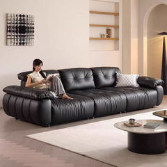 Medieval Black Straight Leather Sofa