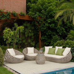 Modern Luxury Egg Shape Wicker Rattan Sofa Set Artificial Rattan Garden Furniture for Courtyard Hotels and Parks