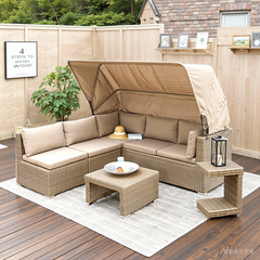 Canopy Daybed Lounge Set - Rattan Furniture for Garden & Terrace
