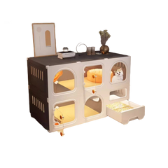 Homelements Cat Villa with Litter Box Integrated Home Indoor Pet Cage Cat Fence Cat Tree and Cat Toilet in One Small-sized Space-saving Cat Cabinet