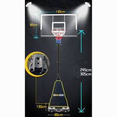 Sports Studio 2.4m to 3.05m Outdoor Home Adjustable Height Removable Portable Basketball Stand SBA305-024