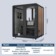 Homelements 2 Persons 1.8x1.5x2.3m White & Black Wood Grain Model Mobile Soundproof Room Home Live Broadcast Room Singing Cabin Recording Studio Indoor Telephone Booth Piano Sleeping Soundproof Silent Cabin