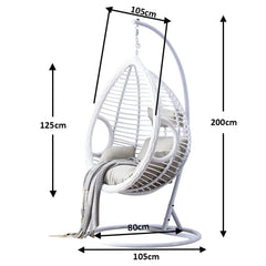Homelements 1 Person PE Rattan Hanging Swing Chair Adjustable Height – White