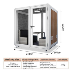 Homelements 4 Persons 2.1x1.6x2.25m White & Black Wood Grain Model Mobile Soundproof Room Home Live Broadcast Room Singing Cabin Recording Studio Indoor Telephone Booth Piano Sleeping Soundproof Silent Cabin