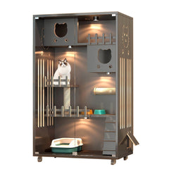 Homelements Luxury Wooden Cat Villa Cat Apartment Indoor Solid Wood Sisal Cat Scratching Post Cat Climbing Frame Pet House Pet Villa Customized Indoor Outdoor Big Cat House