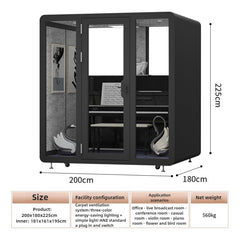 Homelements 4 Persons 2.0x1.8x2.25m White & Black Metal Plate Model Mobile Soundproof Room Home Live Broadcast Room Singing Cabin Recording Studio Indoor Telephone Booth Piano Sleeping Soundproof Silent Cabin