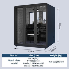 Homelements 4 Persons 2.1x1.6x2.3m White & Black Metal Plate Model Mobile Soundproof Room Home Live Broadcast Room Singing Cabin Recording Studio Indoor Telephone Booth Piano Sleeping Soundproof Silent Cabin