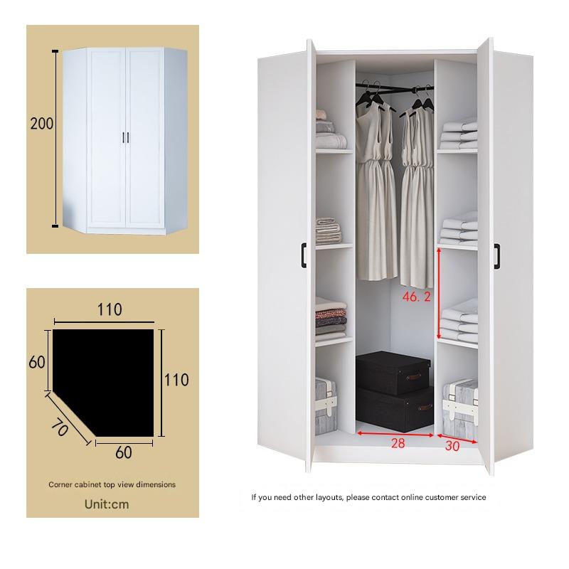 Corner Wardrobe Household Bedroom Small Apartment Solid Wood 90 Degree Master Bedroom Corner 7-character L-shaped Corner Wardrobe Combination Storage