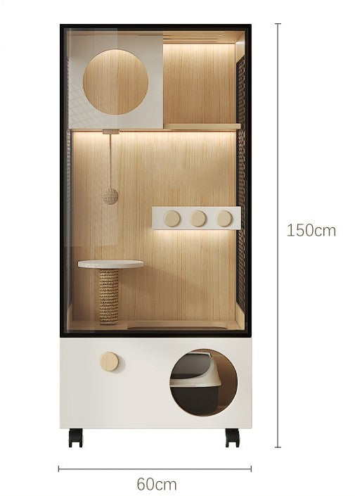 Homelements Wood Cat Cage for Living Room Cat House Movable Light Luxury Creative Household Cage for Cats