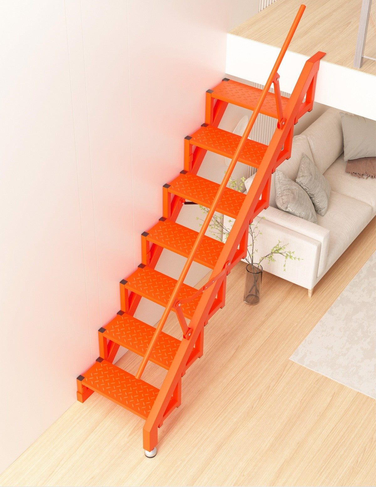 Folding Staircase Against The Wall Attic Garage Carbon Steel Welding Expansion Screw Fixation Indoor and Outdoor Ladders