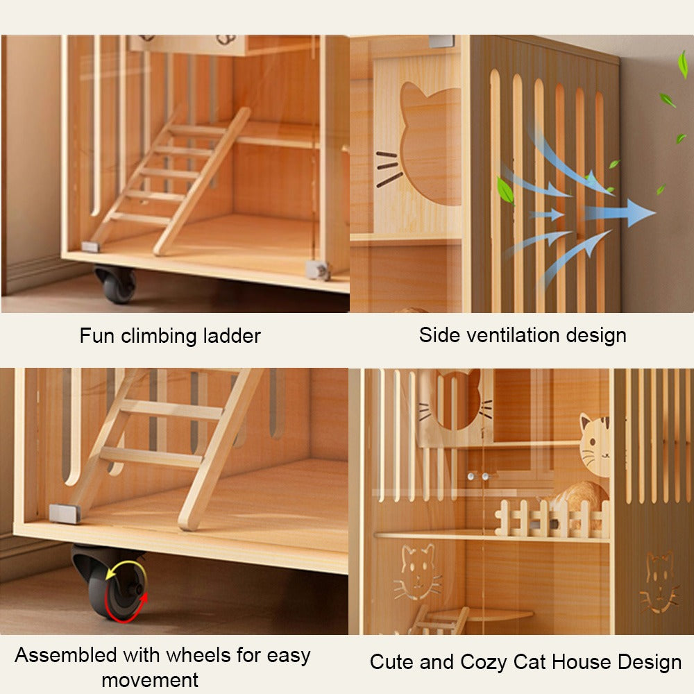 Homelements Cat, Villa Cat House, Cat Cage, Cat Cabinet, Solid Wood, Indoor Home Use, Luxury Cat Nest, Cat House, That Does Not Occupy An Area-Without basin