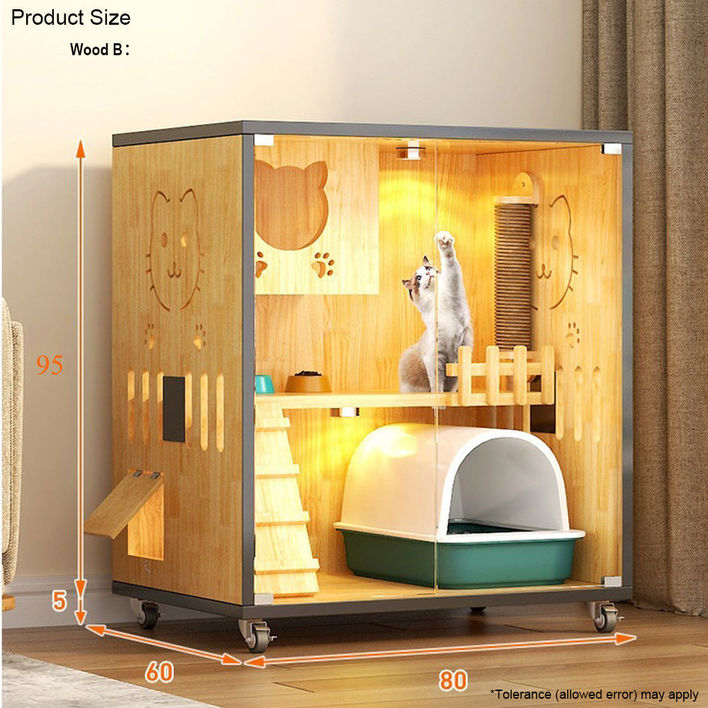 Homelements Solid Wood Luxury Wooden Cat Villa Cat House Home Indoor  Solid Wood Sisal  Post Cat Climbing Frame Cat Bridge Cat House Cat House Large Space Pet Cage Multi-Feature Enclosed Cat Condo Wooden Pet House Cat with Scratching Post Wheels