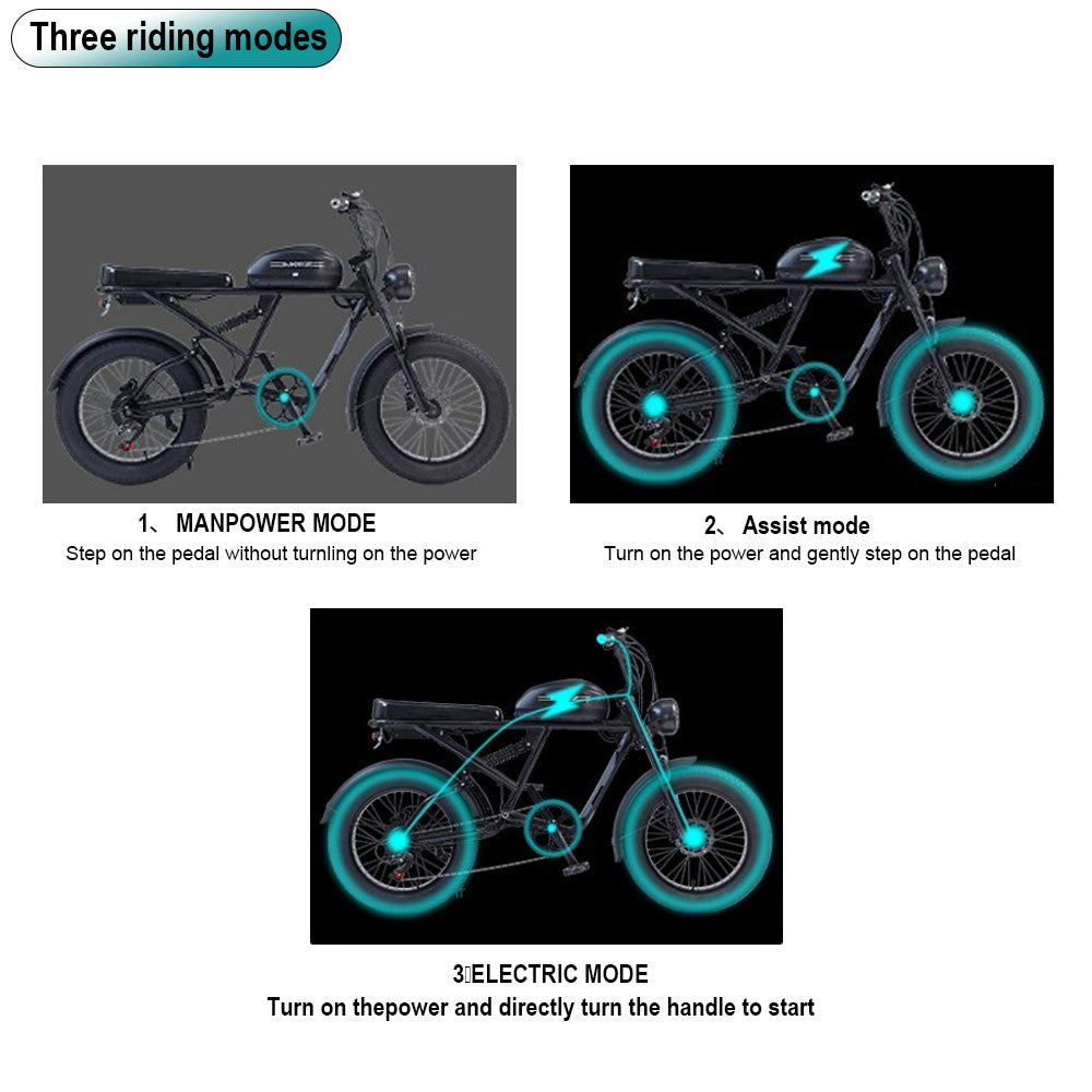 Sport Studio US Retro Off-Road Snow Assisted Bicycle 20 Inch Electric Bicycle  Powerful Motor E Mountain Bike Battery Cycle Electric Bicycle  Fast E Bike -S2 RX-48V-750W/1500W-48V-18AH/23AH-lithium Battery