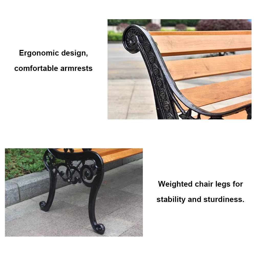 Homelements Garden Bench Iron Legs Outdoor Chair – Black Orange