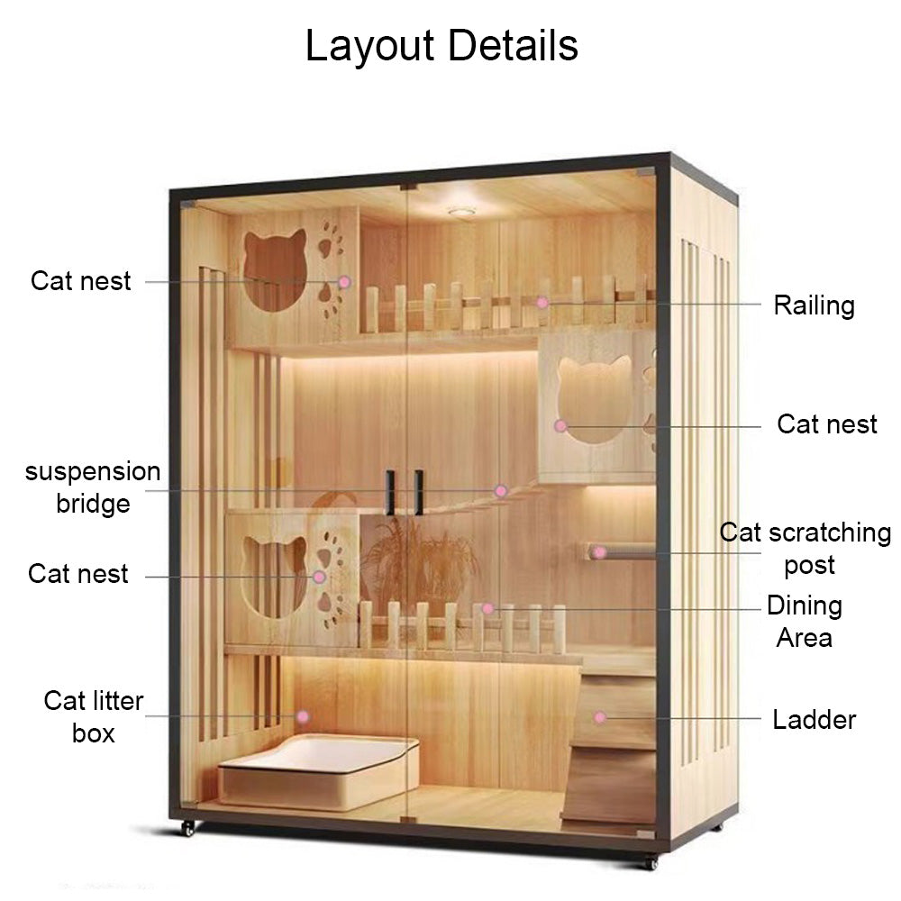 Homelements Luxury Wooden Cat House Cat Villa Cat Bridge Cat Scratching Board Cat Scratching Board Cat Stair Apartment House Multi-size Cat Delivery Room Pet Labor Room Waterproof Wooden Indoor Outdoor Pet House Cage Shelter Home