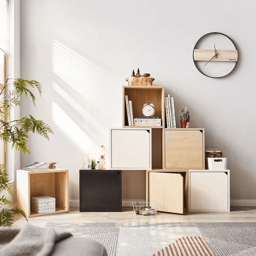 Linsay Geo Single Cube Storage with Door, White
