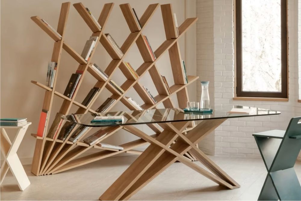 Italian Minimalist Paint Bookshelf Bookcase Floor Shelf Living Room Wall Display Rack Storage Rack Storage Rack Partition