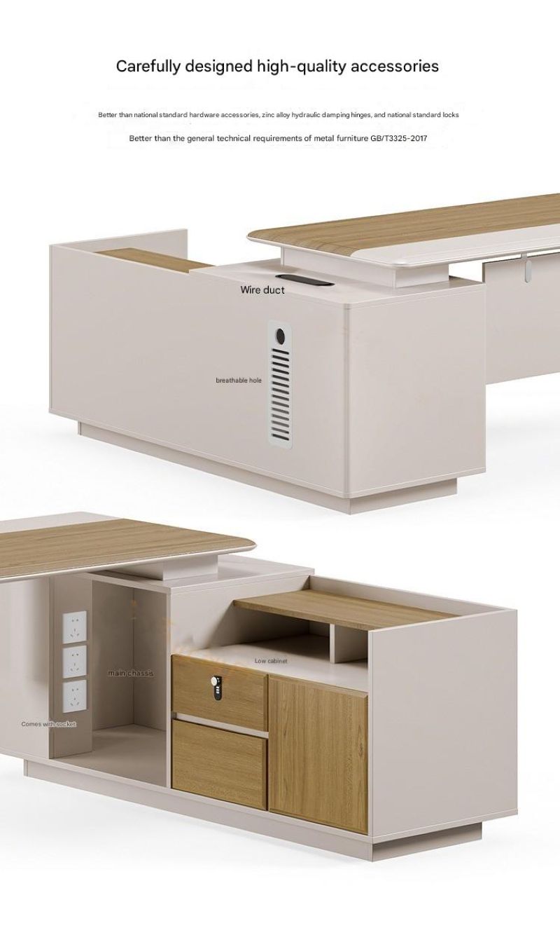 1 Person Desk with Cabinet Minimalist Executive Office Desk.