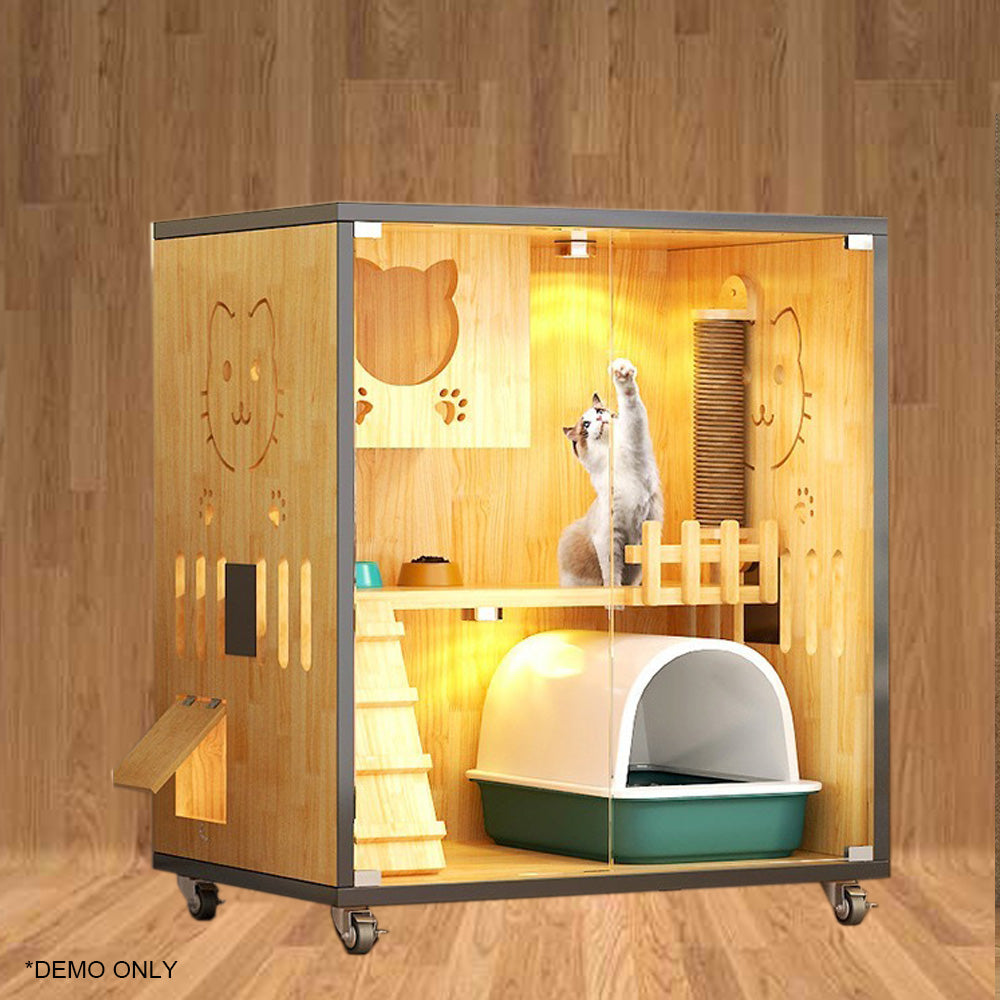 Homelements Solid Wood Luxury Wooden Cat Villa Cat House Home Indoor  Solid Wood Sisal  Post Cat Climbing Frame Cat Bridge Cat House Cat House Large Space Pet Cage Multi-Feature Enclosed Cat Condo Wooden Pet House Cat with Scratching Post Wheels