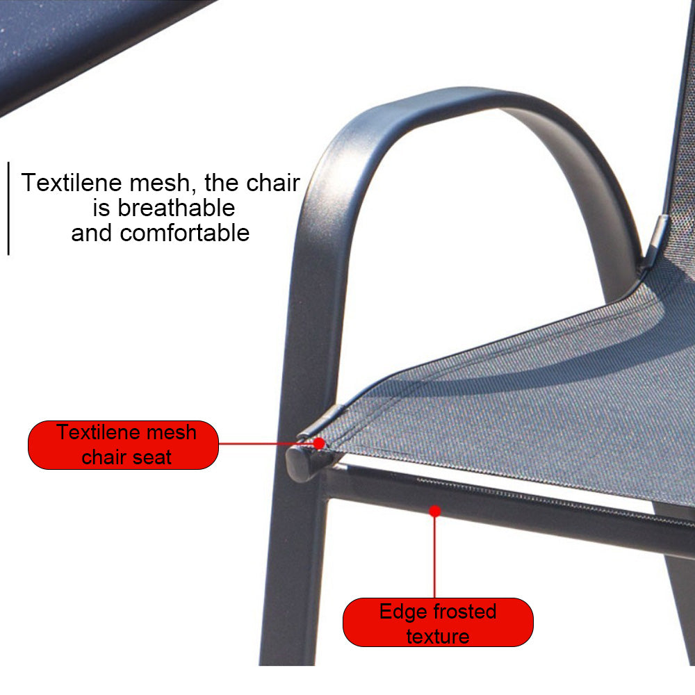 Homelements Outdoor Leisure Combination Square Table and Chairs Waterproof Sun-proof Anti-corrosion Garden Table and Chairs Water Ripple Tabletop 4 Pieces of Textilene Mesh Chairs