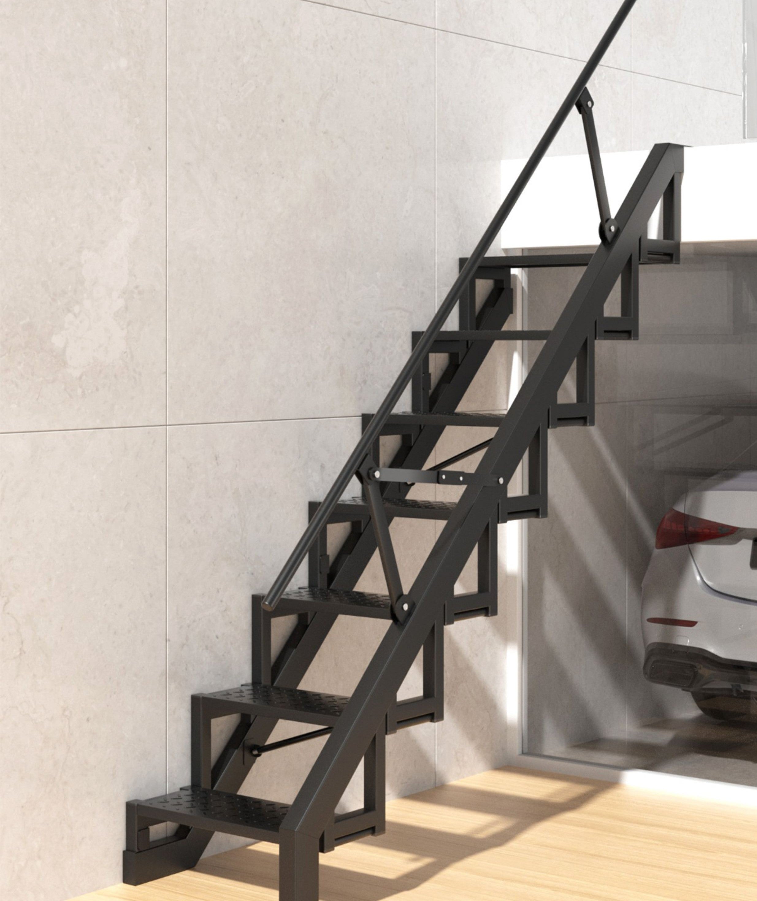 Folding Staircase Against The Wall Attic Garage Carbon Steel Welding Expansion Screw Fixation Indoor and Outdoor Ladders