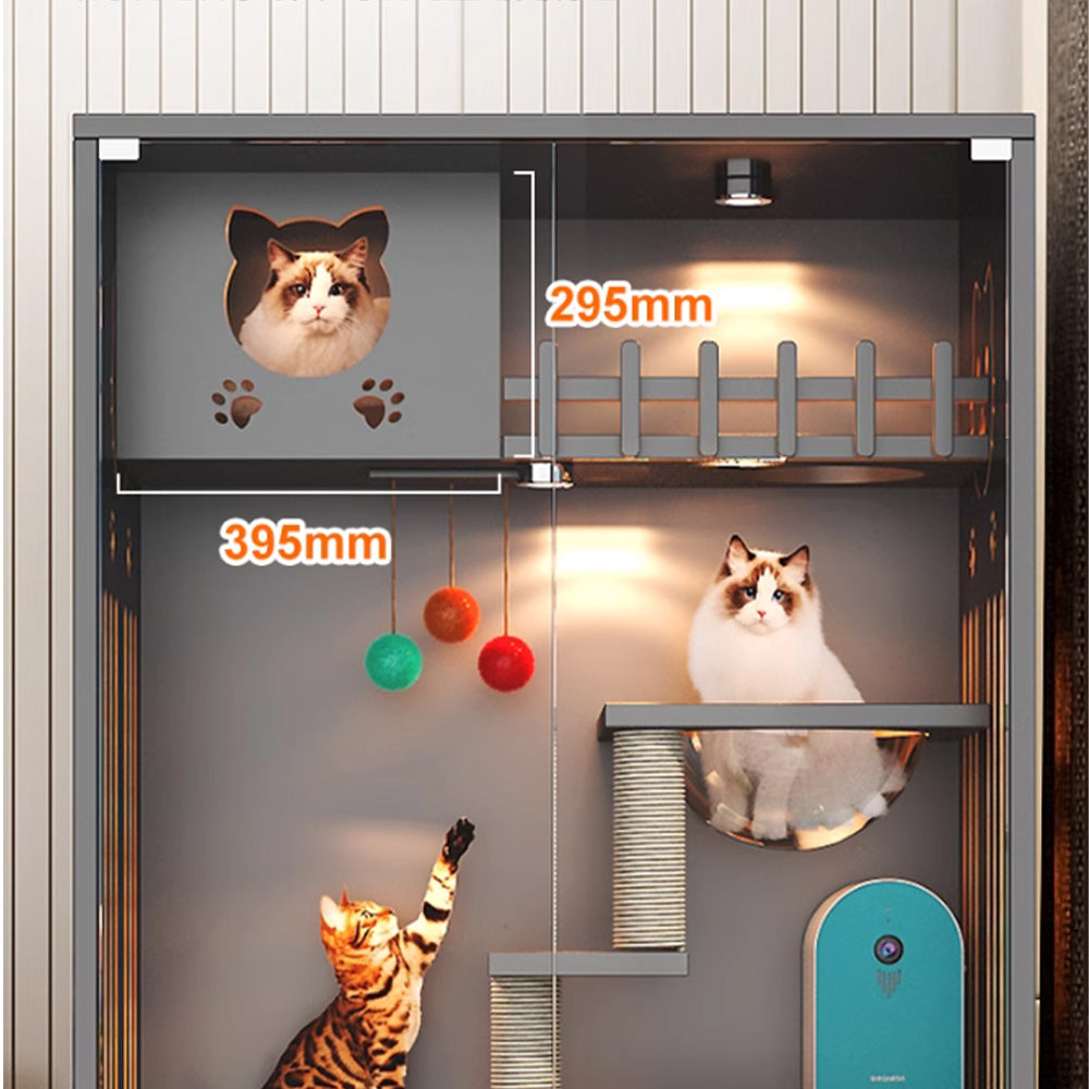 Homelements Luxury Wooden Cat Villa Cat Apartment Indoor Solid Wood Sisal Cat Scratching Post Cat Climbing Frame  Pet House Pet Villa Customized  Indoor Outdoor Big Cat House