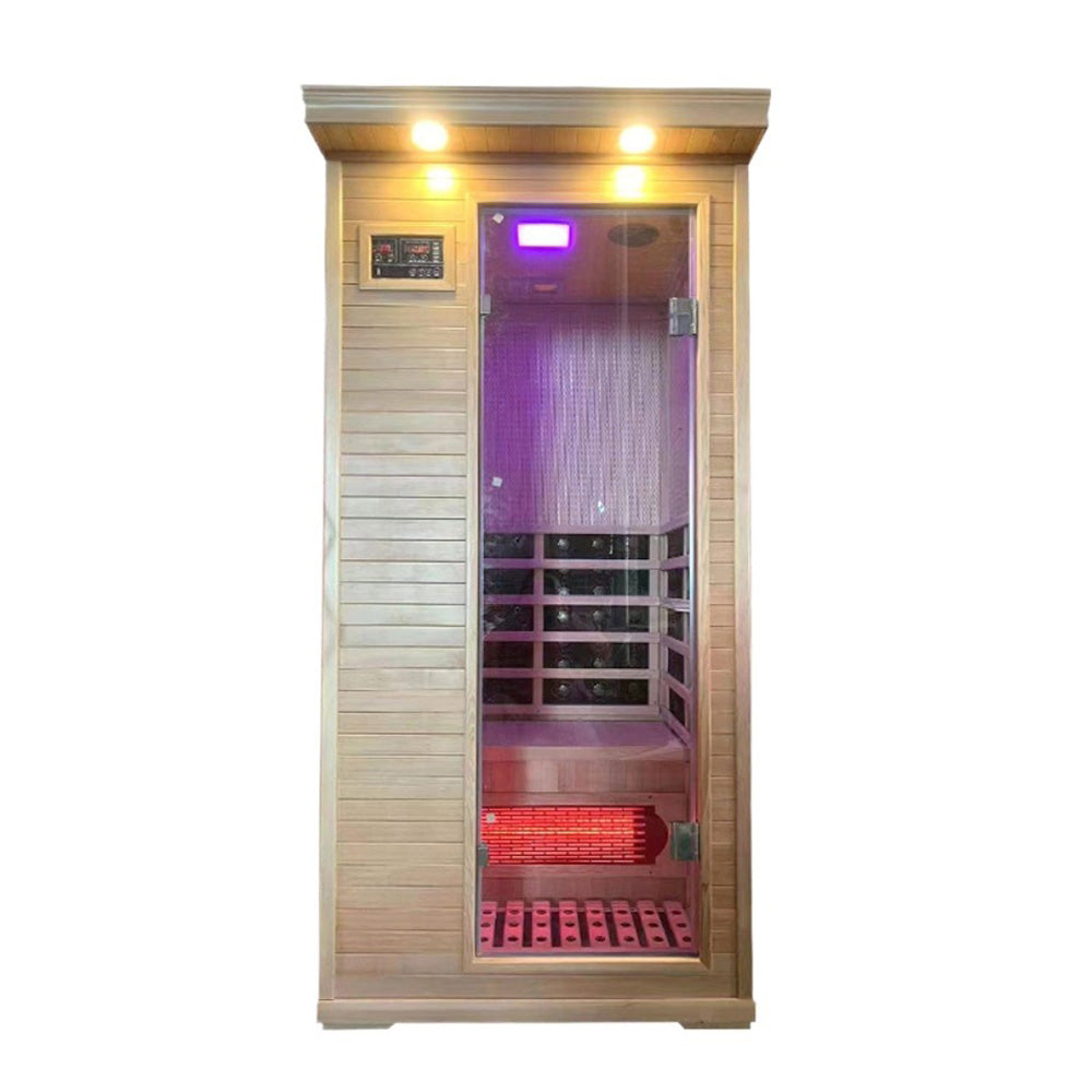 Homelements 1350W Hemlock Wood Single Person Sauna Room Round Sweat Steaming Room Home Adult Tourmaline Far Infrared Sweat Steaming Room Mobile Sweat Steaming Box