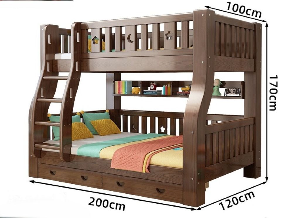 Walnut Upper and Lower Beds Bunk Beds Two-layer Children's Beds High and Low Beds Small Apartment Mother and Child Beds Double Upper and Lower Bunk Wooden Beds