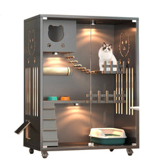 Homelements Solid Wood Luxury Wooden Cat Villa Cat House Home Indoor  Solid Wood Sisal  Post Cat Climbing Frame Cat Bridge Cat House Cat House Large Space Pet Cage Multi-Feature Enclosed Cat Condo Wooden Pet House Cat with Scratching Post Wheels