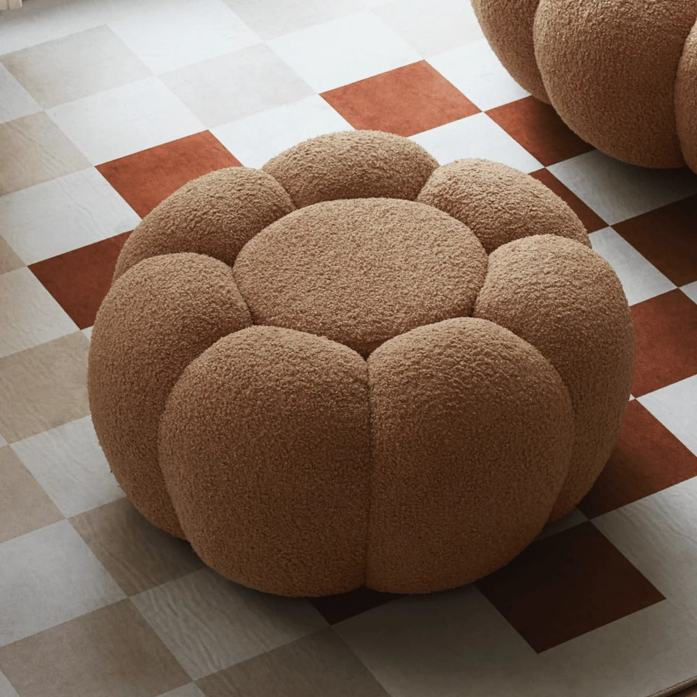 Linsay Lotus Toffee Boucle Armchair with Ottoman