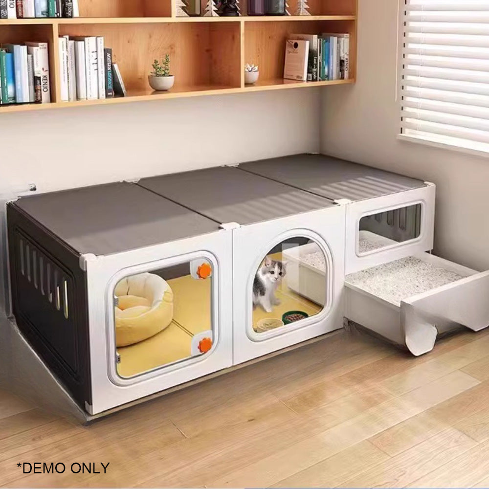 Homelements Cat Villa with Litter Box Integrated Home Indoor Pet Cage Cat Fence  Cat Tree  and Cat Toilet in One  Small-sized  Space-saving Cat Cabinet