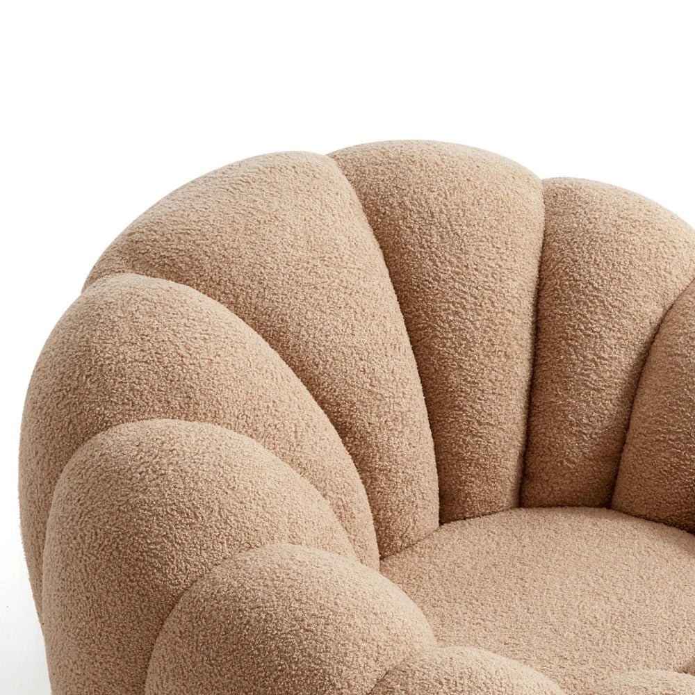 Linsay Lotus Toffee Boucle Armchair with Ottoman