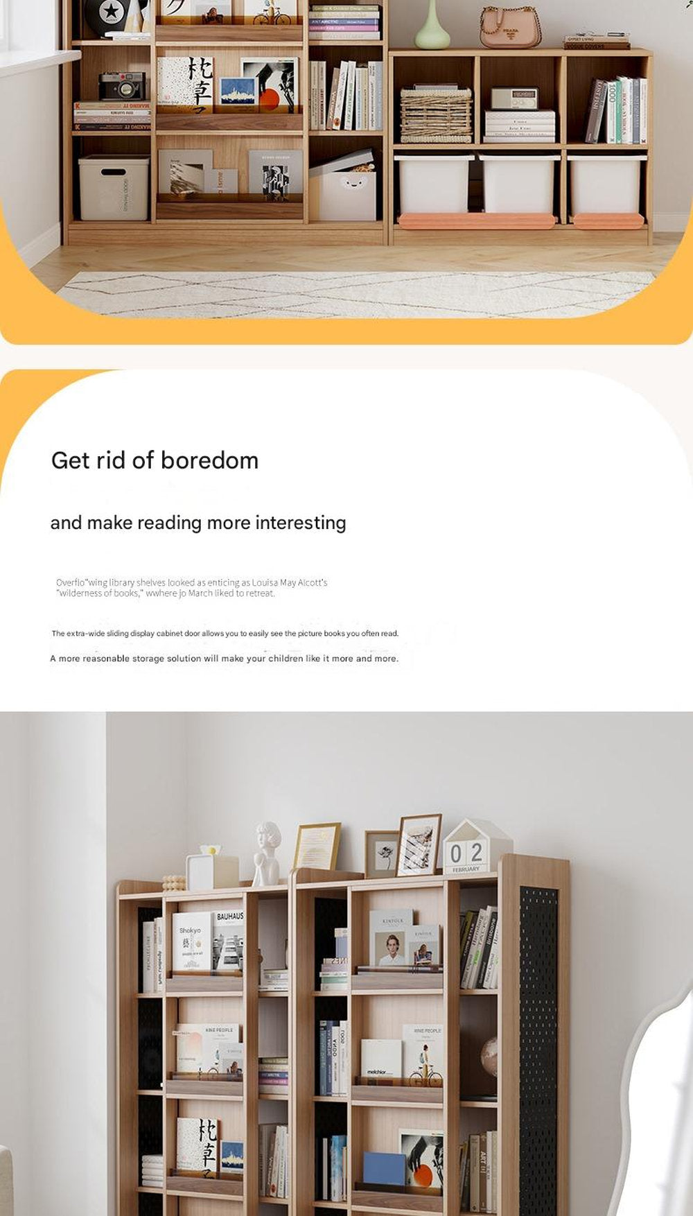 Children's Bookshelf Solid Wood Picture Book Shelf Floor Shelf Baby Reading Area Multifunctional Sliding Door Bookcase
