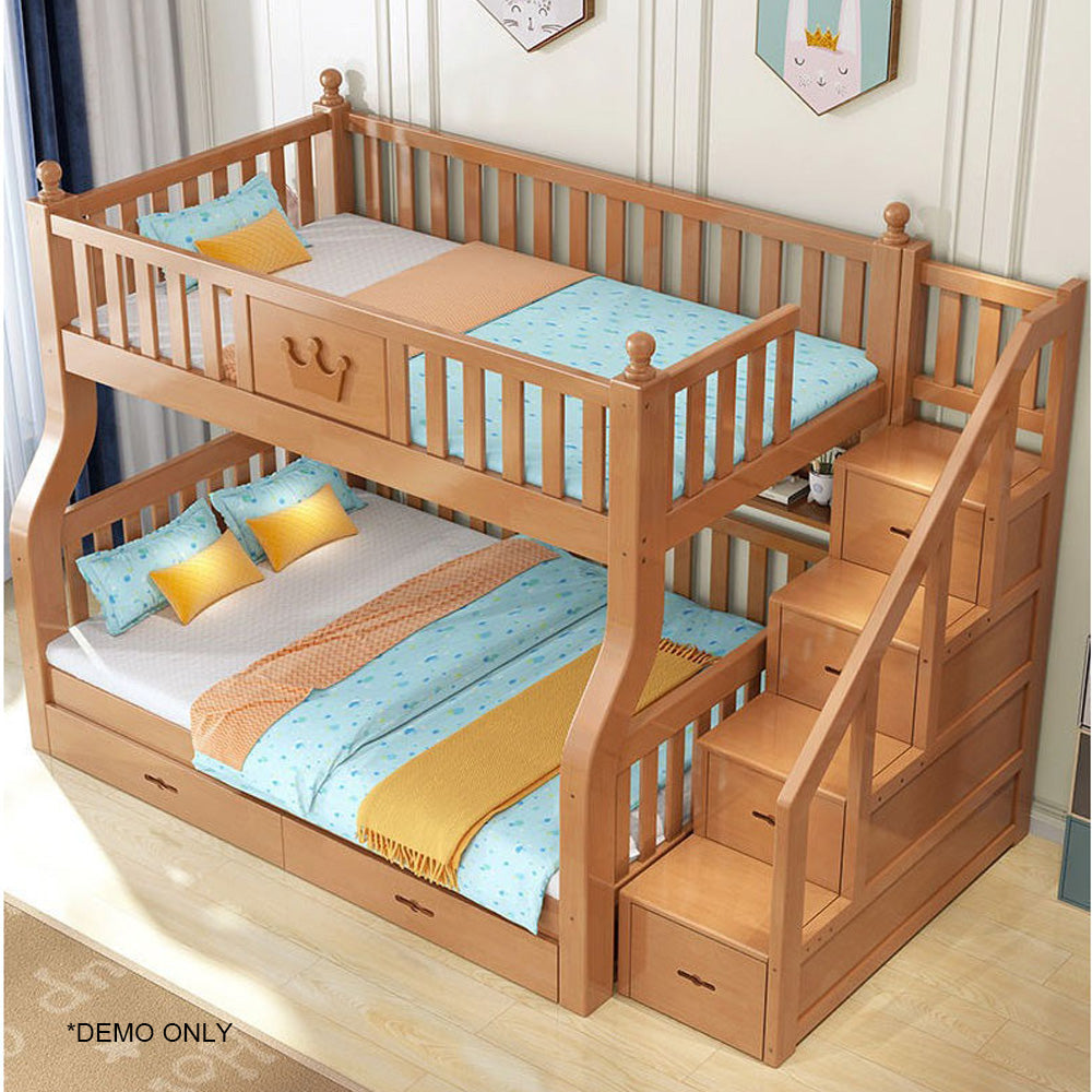 Homelements Oak Bunk Bed with Desk High and Low Bed Two-layer Bunk Bed Full Solid Wood Children's Bed Adult Mother and Child Bed