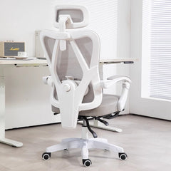 Homelements Home Chair with Footrest Mesh Computer Chair Gaming Office Chair - White and Gray