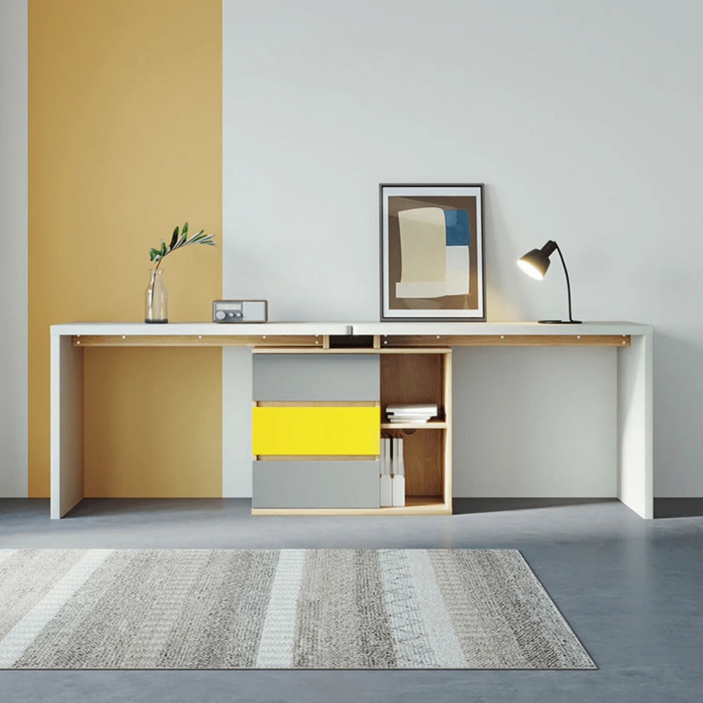 Linsay Slate Dual Study Desk, Grey & White & Yellow