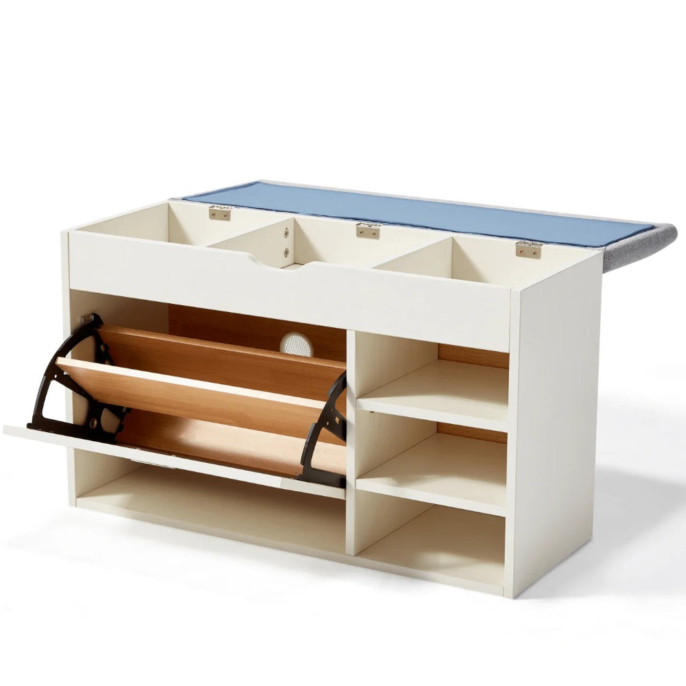 Linsay Miro Shoe Storage Bench, Large, White & Grey