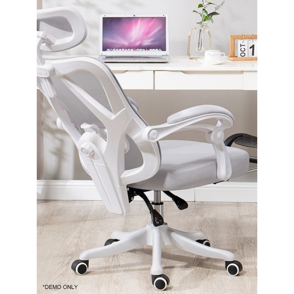 Homelements Home Chair with Footrest Mesh Computer Chair Gaming Office Chair - White and Gray