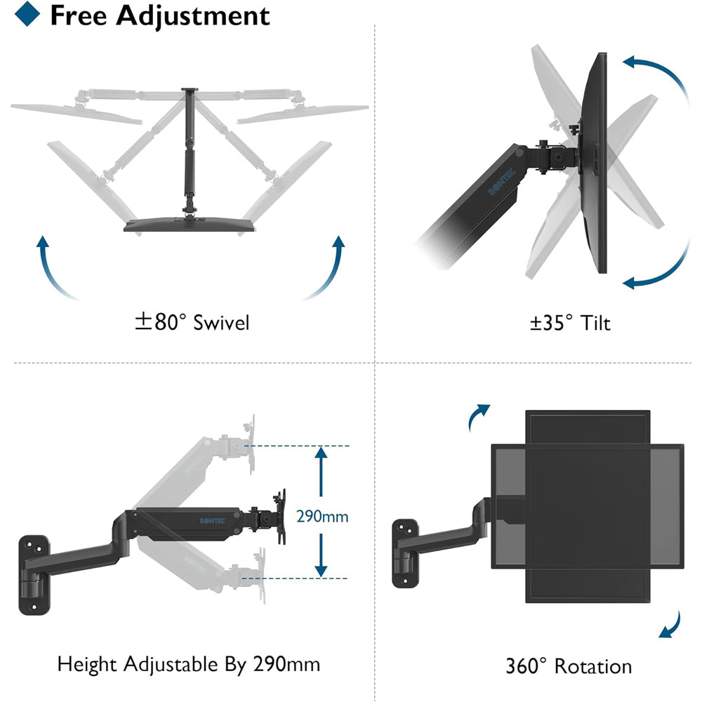 Homelements Single Table Gas Spring Desk Stand and Monitor Arm with Single Steel Monitor Mount SY-MA05